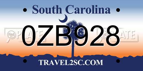 0ZB928 South Carolina License Plate