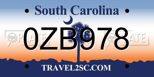0ZB978 South Carolina License Plate