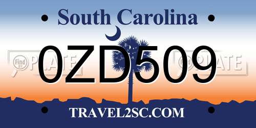 0ZD509 South Carolina License Plate