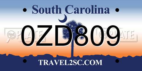 0ZD809 South Carolina License Plate