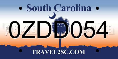 0ZDD054 South Carolina License Plate