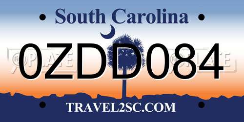 0ZDD084 South Carolina License Plate