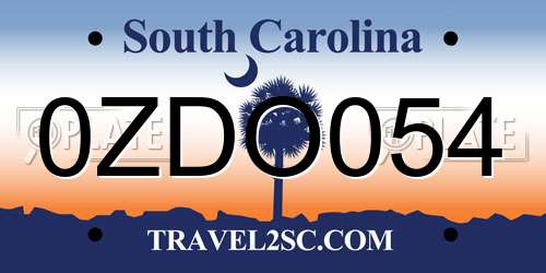0ZDO054 South Carolina License Plate