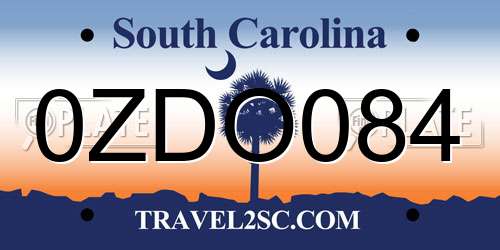 0ZDO084 South Carolina License Plate
