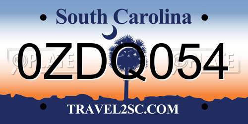 0ZDQ054 South Carolina License Plate