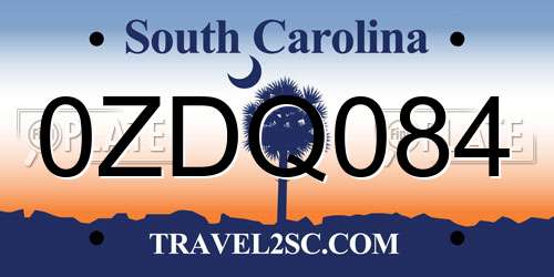 0ZDQ084 South Carolina License Plate