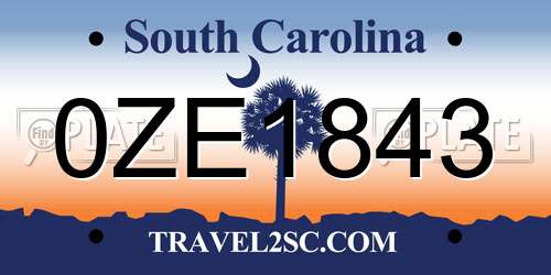 0ZE1843 South Carolina License Plate