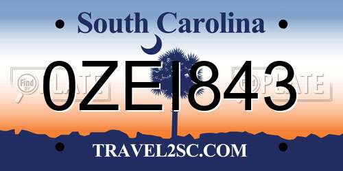 0ZEI843 South Carolina License Plate