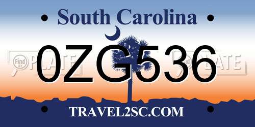 0ZG536 South Carolina License Plate