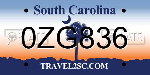 0ZG836 South Carolina License Plate