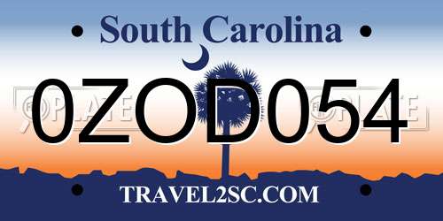 0ZOD054 South Carolina License Plate