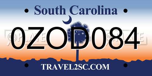 0ZOD084 South Carolina License Plate