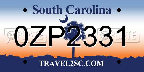 0ZP2331 South Carolina License Plate