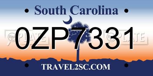 0ZP7331 South Carolina License Plate