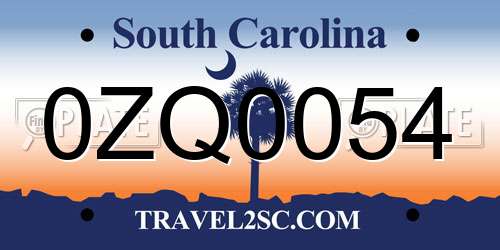 0ZQ0054 South Carolina License Plate