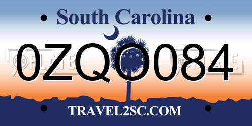 0ZQO084 South Carolina License Plate