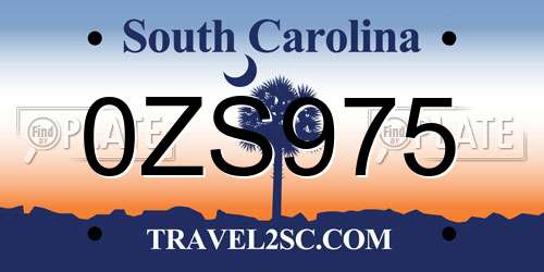 0ZS975 South Carolina License Plate