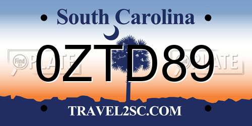 0ZTD89 South Carolina License Plate