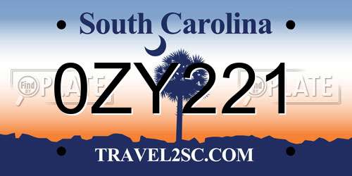 0ZY221 South Carolina License Plate