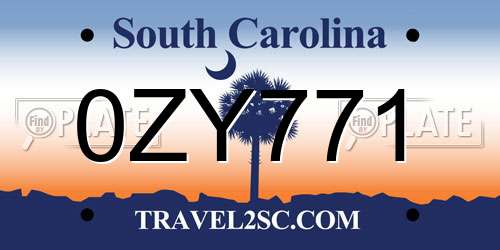 0ZY771 South Carolina License Plate