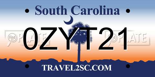0ZYT21 South Carolina License Plate