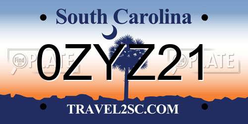 0ZYZ21 South Carolina License Plate