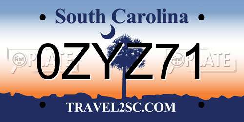 0ZYZ71 South Carolina License Plate