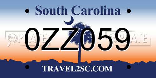 0ZZ059 South Carolina License Plate