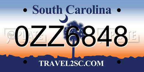 0ZZ6848 South Carolina License Plate