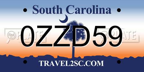 0ZZD59 South Carolina License Plate