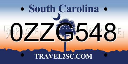 0ZZG548 South Carolina License Plate