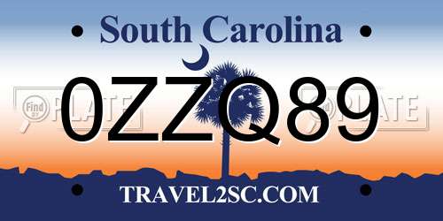 0ZZQ89 South Carolina License Plate