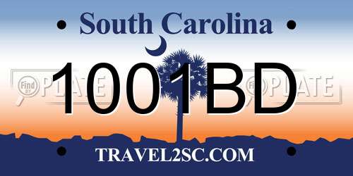 1001BD South Carolina License Plate