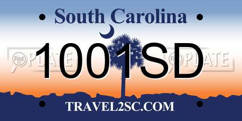 1001SD South Carolina License Plate