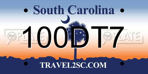 100DT7 South Carolina License Plate