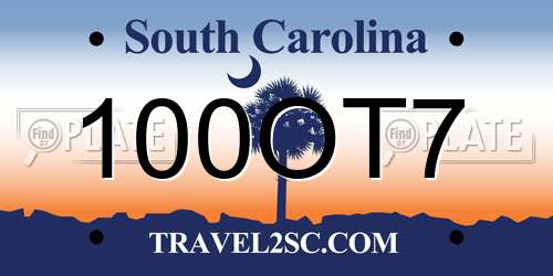 100OT7 South Carolina License Plate