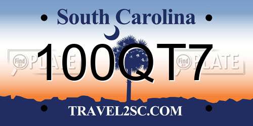 100QT7 South Carolina License Plate