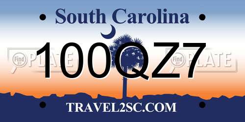 100QZ7 South Carolina License Plate