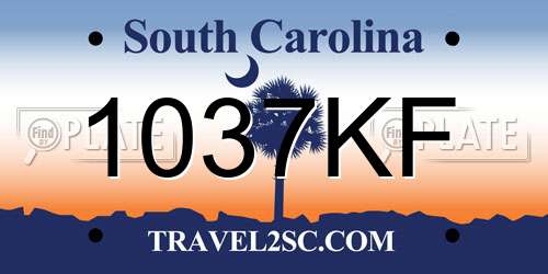 1037KF South Carolina License Plate