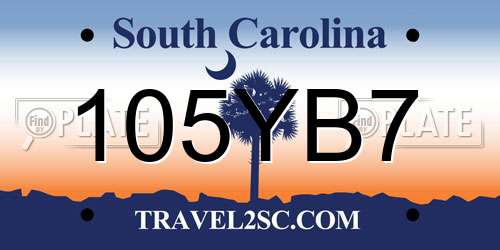 105YB7 South Carolina License Plate
