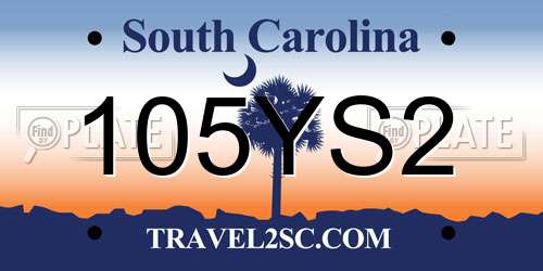 105YS2 South Carolina License Plate