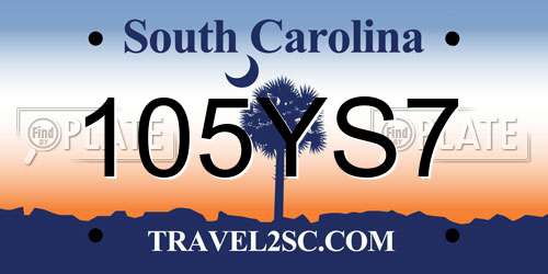 105YS7 South Carolina License Plate