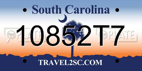 10852T7 South Carolina License Plate