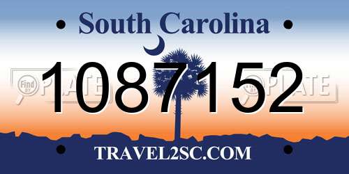 1087152 South Carolina License Plate