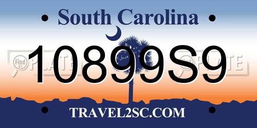 10899S9 South Carolina License Plate