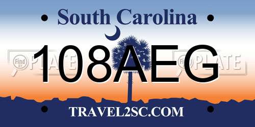 108AEG South Carolina License Plate