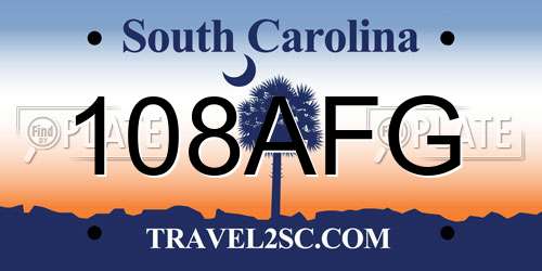 108AFG South Carolina License Plate
