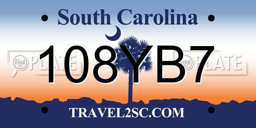 108YB7 South Carolina License Plate