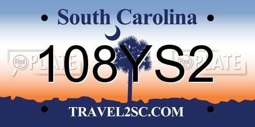 108YS2 South Carolina License Plate