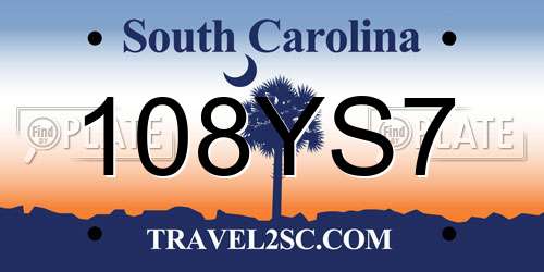 108YS7 South Carolina License Plate